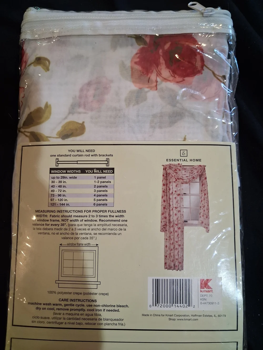 Essential Home Vera Rose Sheer Curtain Panel - Pink Floral